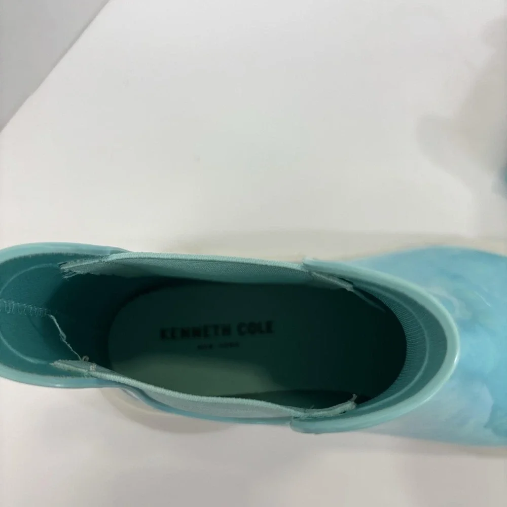 Kenneth Cole Evanna Rain Boots Womens 10 Blue Rubber Waterproof Ankle Chelsea